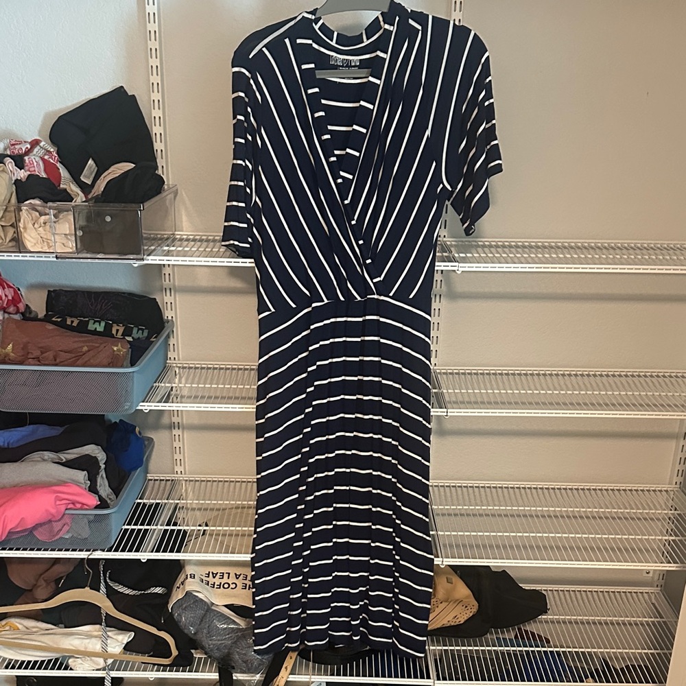Latched Mama Navy and White Midi Dress